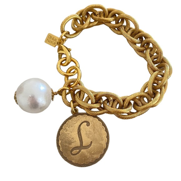 Chunky John Wind chain bracelet Pearl and L initial charm - Picture 10 of 10